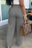 Casual Solid Hollowed Out Draw String Boot Cut Wide Leg Patchwork Bottoms
