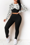 Fashion Casual Print Split Joint O Neck Long Sleeve Two Pieces