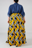Fashion Stitching Retro Yellow Plus Size Dress