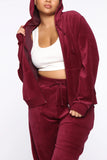 Fashion Casual Hooded Collar Wine Red Solid Two Pieces