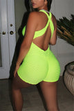 Sexy Fluorescent Backless Solid Split Sleeveless Slip Jumpsuits
