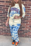 Casual Print Split Joint Tie-dye O Neck Half Sleeve Two Pieces