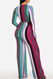 Casual Striped Multicolor Blending Two-piece Pants Set