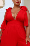 Plus Size Casual Basis Solid Knotted Solid Color V Neck