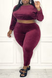 Sexy Solid Split Joint O Neck Plus Size Two Pieces