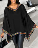 Aztec Geometric Tape Patch Batwing Sleeve Top