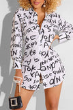 Fashion Casual Letter Print Basic Turndown Collar Shirt Dress Dresses