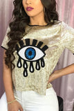 Fashion Sexy Sequined Golden Short Sleeve Top