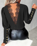 Eyelash Lace Patch Buttoned Top