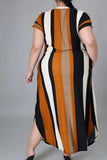 Casual Striped Split Joint High Opening V Neck Short Sleeve Dress Plus Size Dresses