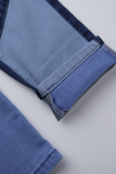 Casual Color Block Patchwork Mid Waist Skinny Denim Jeans