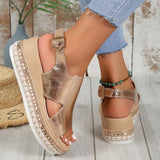 Casual Hollowed Out Patchwork Fish Mouth Out Door Wedges Shoes (Heel Height 1.97in)