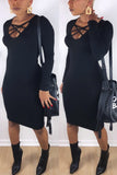 Fashion Sexy Long Sleeve Black Slim Dress