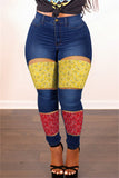 Fashion Casual Patchwork Hollowed Out Mid Waist Regular Denim Jeans