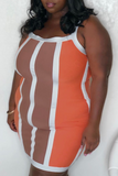 Sexy Color Block Split Joint Spaghetti Strap Pencil Skirt Plus Size Dresses