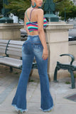 Fashion Wide Leg Stretch Blue Flared Jeans (Only Jeans)