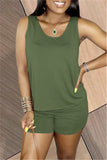 Fashion Casual Solid Basic U Neck Sleeveless Two Pieces