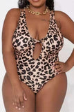 Fashion Sexy Print Leopard Backless V Neck Plus Size Swimwear