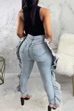 Fashion Casual Solid Ripped High Waist Denim Jeans