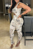 Fashion Sexy Print Hollowed Out U Neck Skinny Jumpsuits