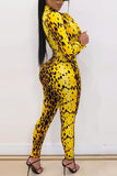 Fashion Leopard Printing Sling Jumpsuit Yellow Set