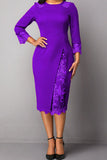 Elegant Solid Embroidered Hollowed Out Split Joint O Neck Straight Dresses