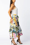 Polyester Elastic Fly High Draped Asymmetrical Letter bandage Print Pleated skirt Capris  Skirts