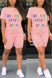 Fashion Casual Printed T-shirt Pink Shorts Set
