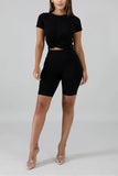 knit Sexy Solid Two Piece Suits Patchwork Straight Short Sleeve