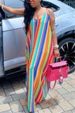 Fashion Casual adult Ma'am Spaghetti Strap Sleeveless V Neck Swagger Floor-Length Striped Dresses