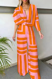 Casual Print Patchwork Asymmetrical V Neck Straight Jumpsuits