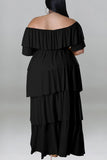 Casual Solid Patchwork Flounce Off the Shoulder Plus Size Two Pieces