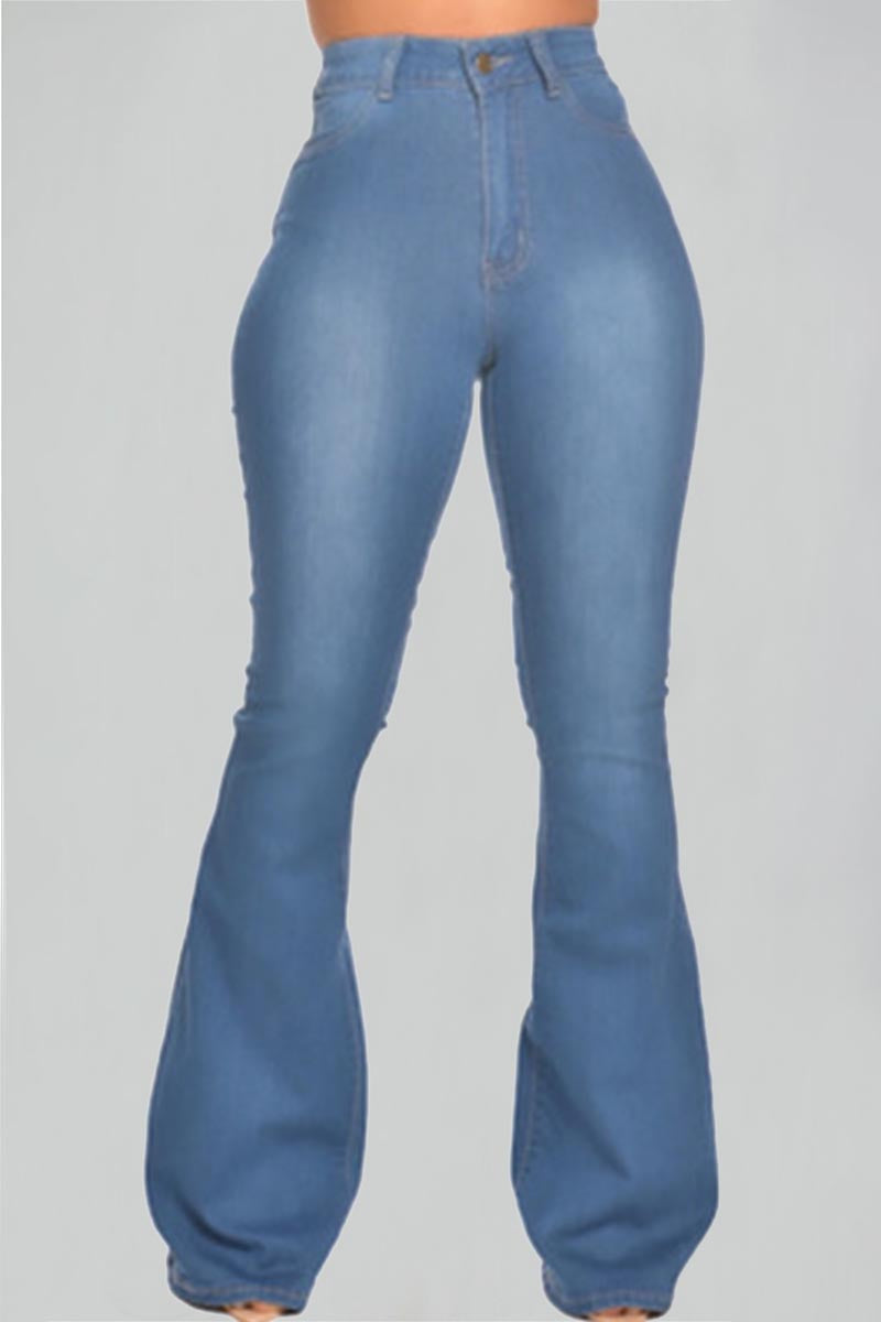 Casual Boot Cut Solid Denim Trousers