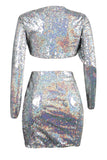 Sexy Sequined Silver Two-piece Skirt Set