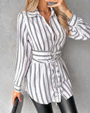 Striped Lace Up Front Shirt Dress