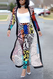 Fashion adult Sexy Newspaper Print Two Piece Suits Patchwork Straight Long Sleeve