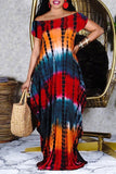 Fashion Casual Print Tie Dye Backless Off the Shoulder Short Sleeve Dress