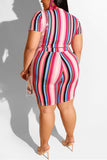 Fashion Print T-shirt Shorts Multicolor Plus Size Set