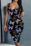 Fashion Casual Butterfly Print Basic U Neck Vest Dress