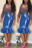 PU Zipper Fly Mid Patchwork Zippered Solid Mermaid skirt Skirts