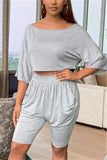 Fashion Casual Half Sleeve Boat Neck Regular Sleeve Short Two Pieces