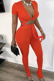 Fashion Sexy Short Sleeve Tops Trousers Red Set