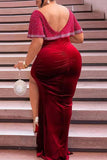 Fashion Sexy Plus Size Hot Drilling Slit V Neck Evening Dress