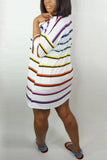 Fashion Loose Striped White Dress