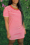 Fashion Casual Striped Print Basic O Neck Short Sleeve Dress