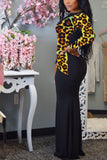 Fashion Leopard Printing Paneled Black Dress