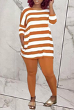 Casual Striped Split Joint O Neck Half Sleeve Two Pieces