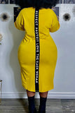 Casual Print Split Joint Slit O Neck Straight Plus Size Dresses