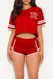 Casual Sportswear Embroidery Split Joint Short Sleeve Two Pieces