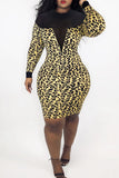 Sexy Casual Print Split Joint See-through O Neck Long Sleeve Dresses
